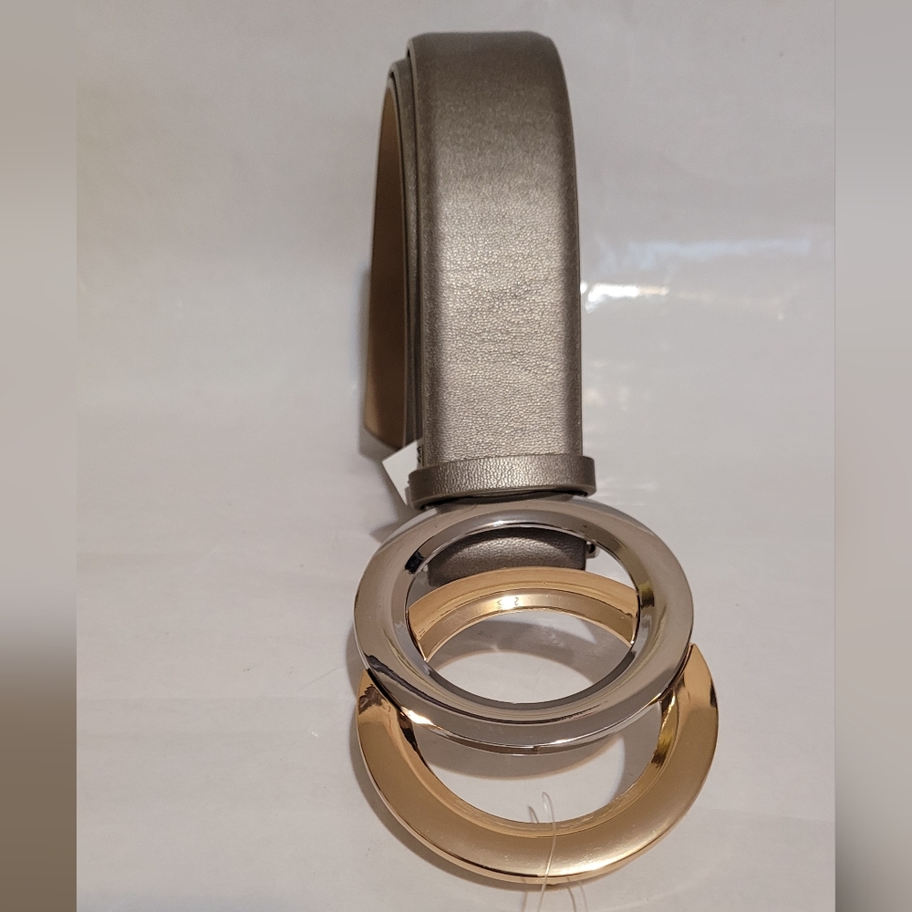 INC International Concepts belt Two tone Dbl Circle Buckle Pewter Sz Small New